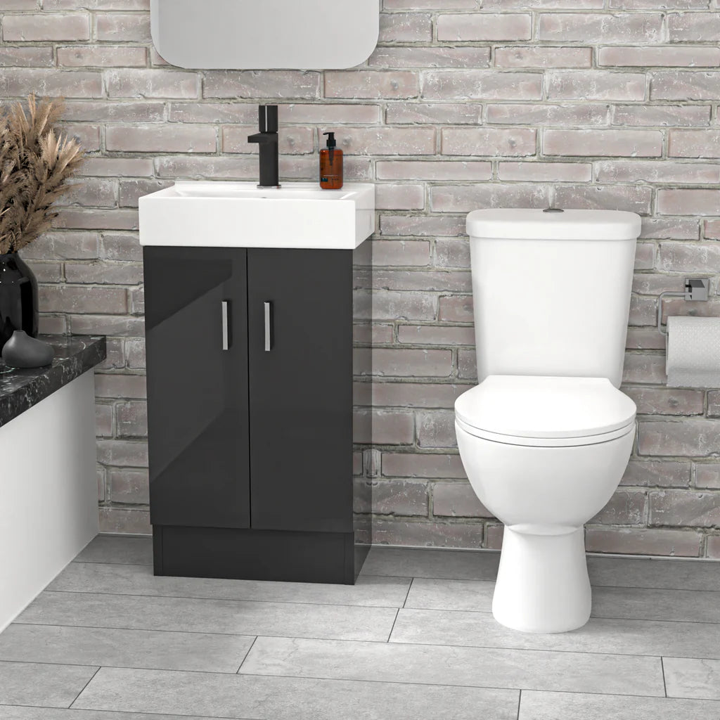 Nanuya 450mm Dark Grey Basin Vanity & Elongated White Close Coupled Toilet
