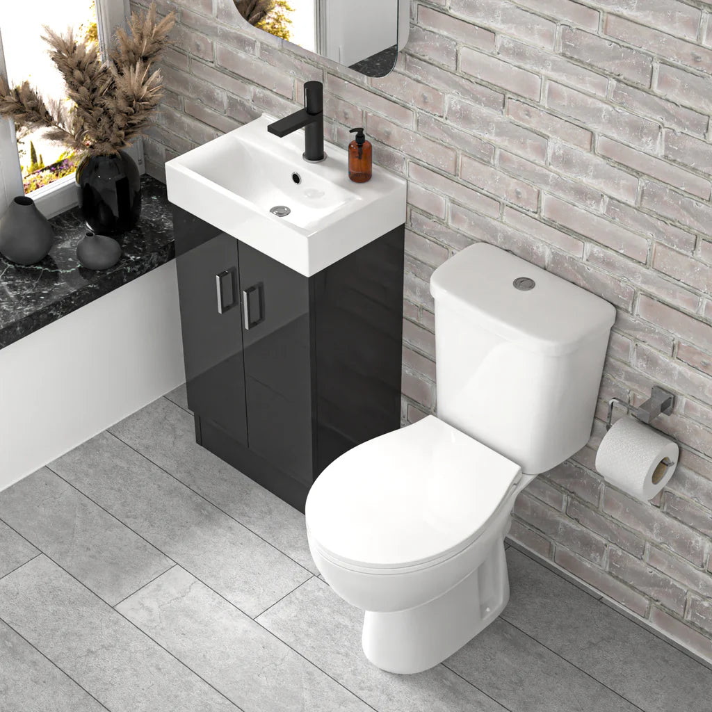 Nanuya 450mm Dark Grey Basin Vanity & Elongated White Close Coupled Toilet