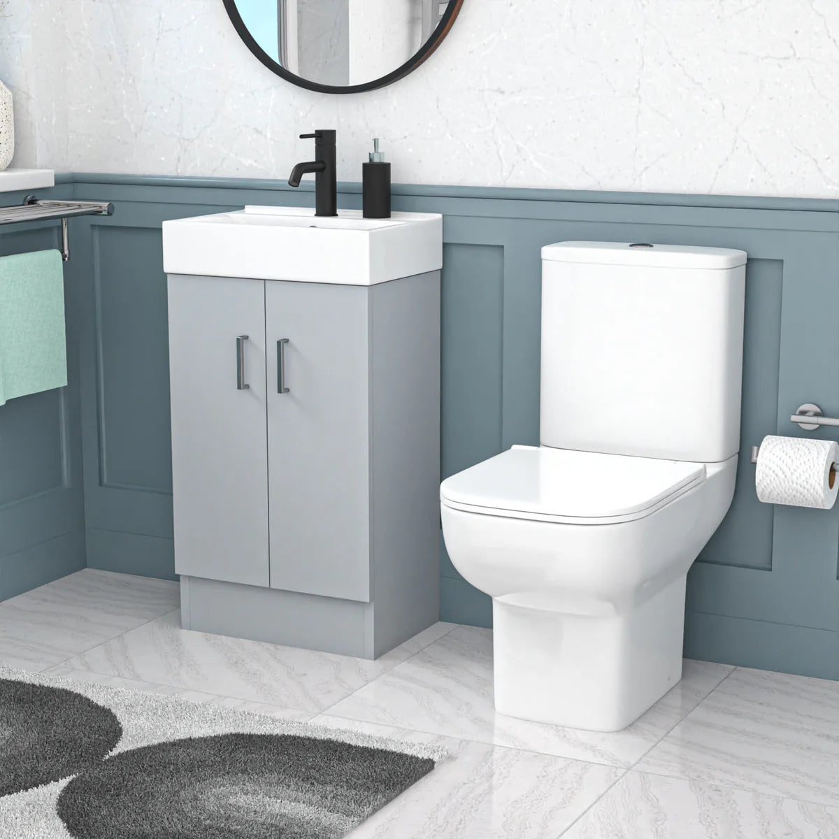 Nanuya 450mm Matte Grey Basin Vanity & Square White Close Coupled Toilet