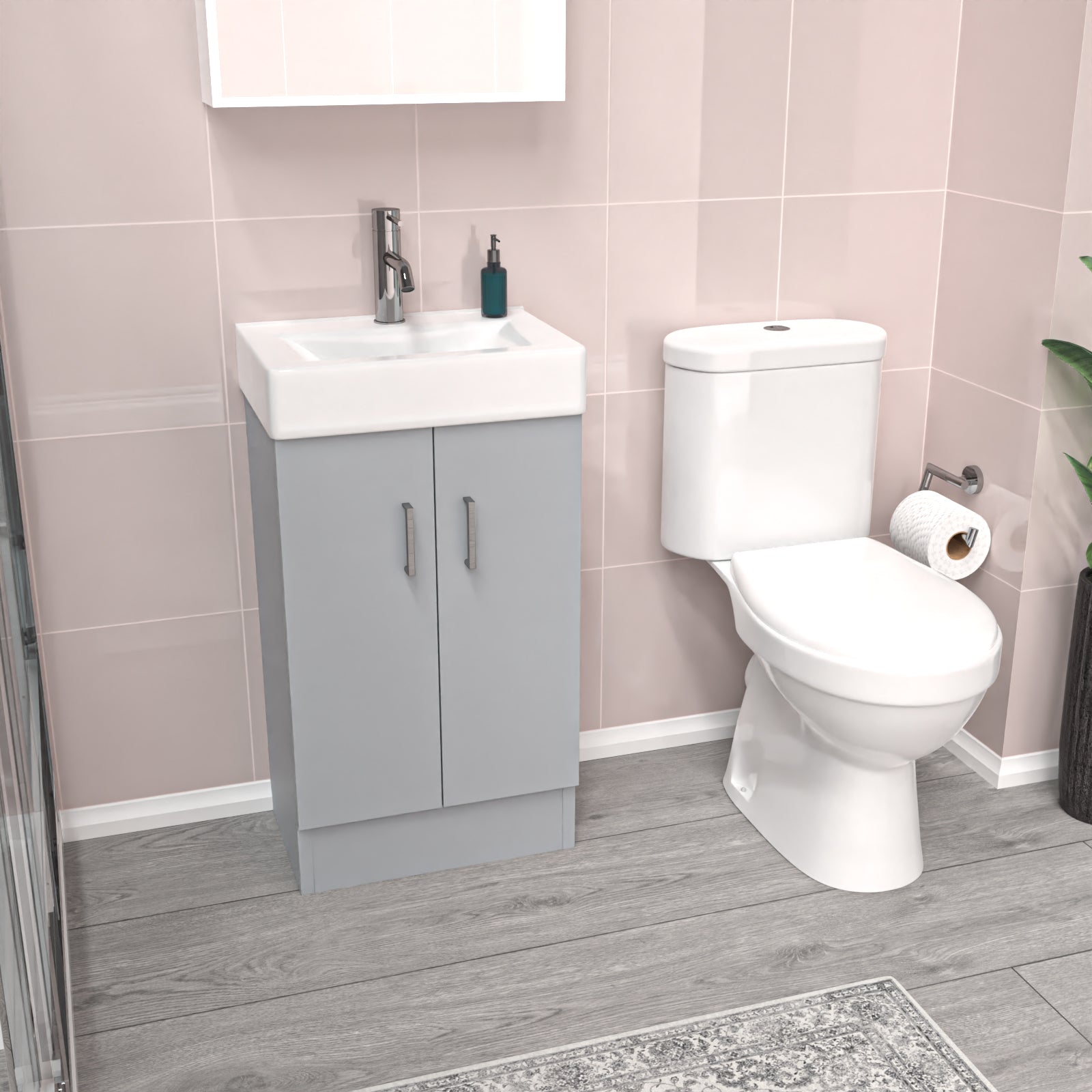 Nanuya Matte Grey 450mm Freestanding Basin Vanity Unit & Toilet Flat Pack