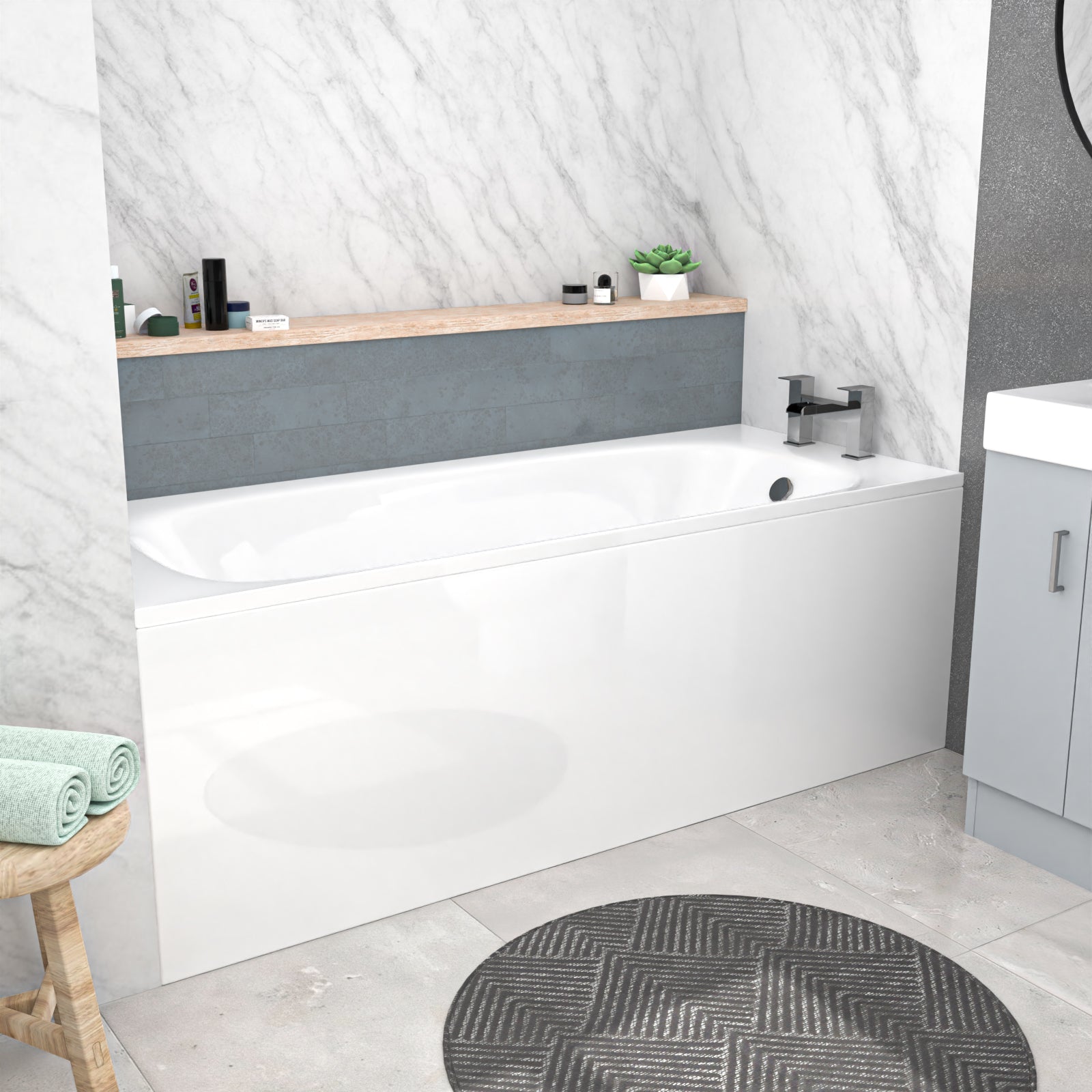 Nanuya 450mm Matte Grey Basin Vanity Unit, Rimless Toilet & Round Bath