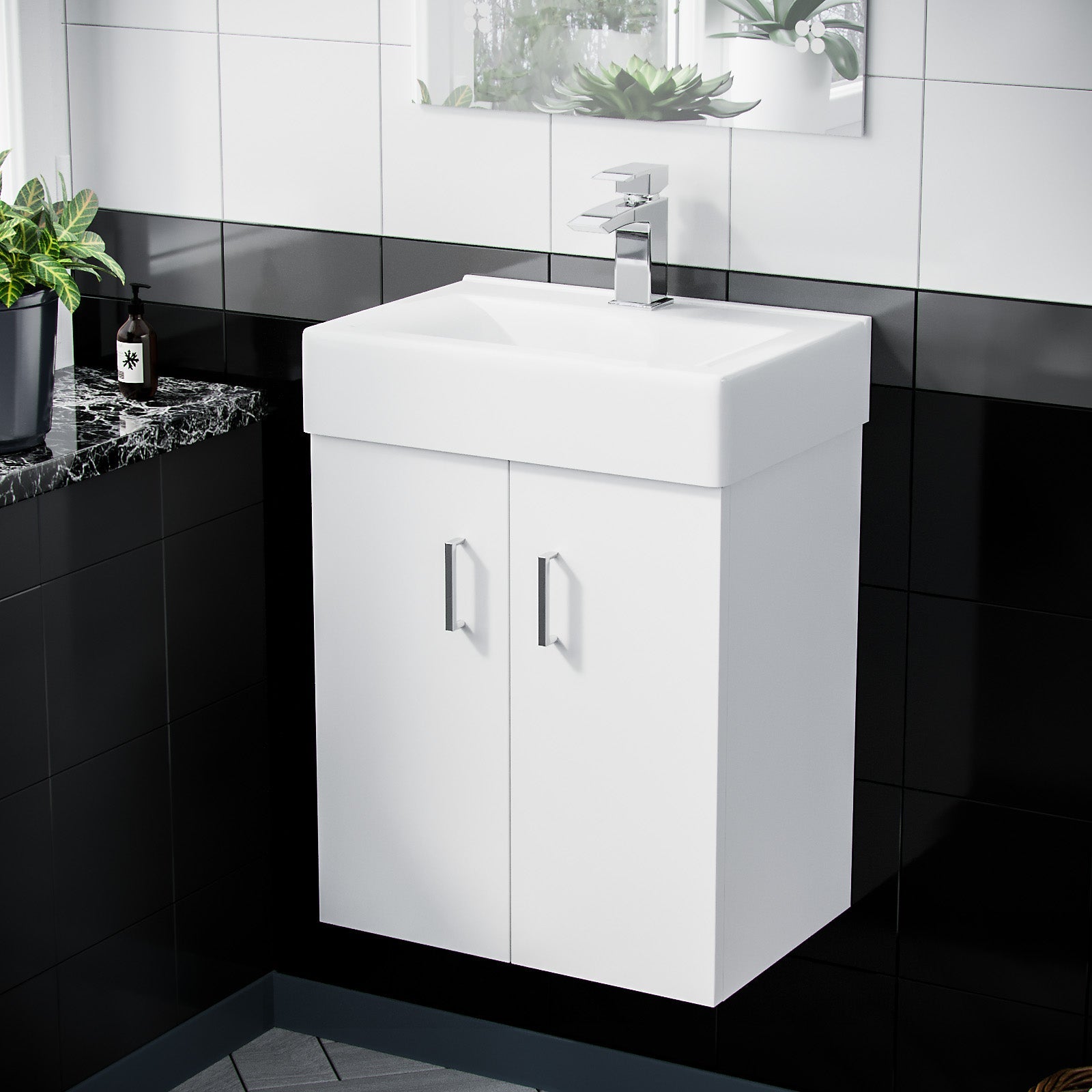 Nanuya 450mm White 2 Doors Basin Vanity Unit Wall Hung Bathroom Cabinet
