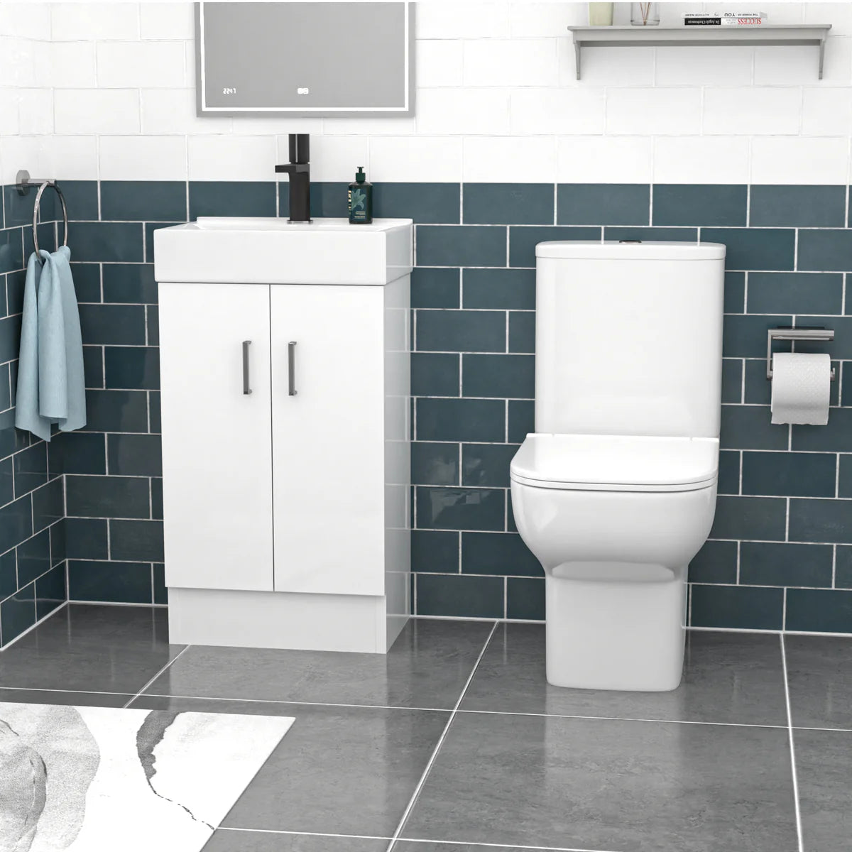 Nanuya 450mm White Basin Vanity & Square White Close Coupled Toilet