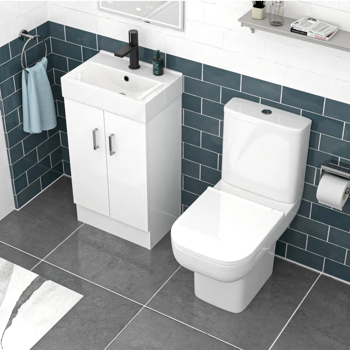 Nanuya 450mm White Basin Vanity & Square White Close Coupled Toilet