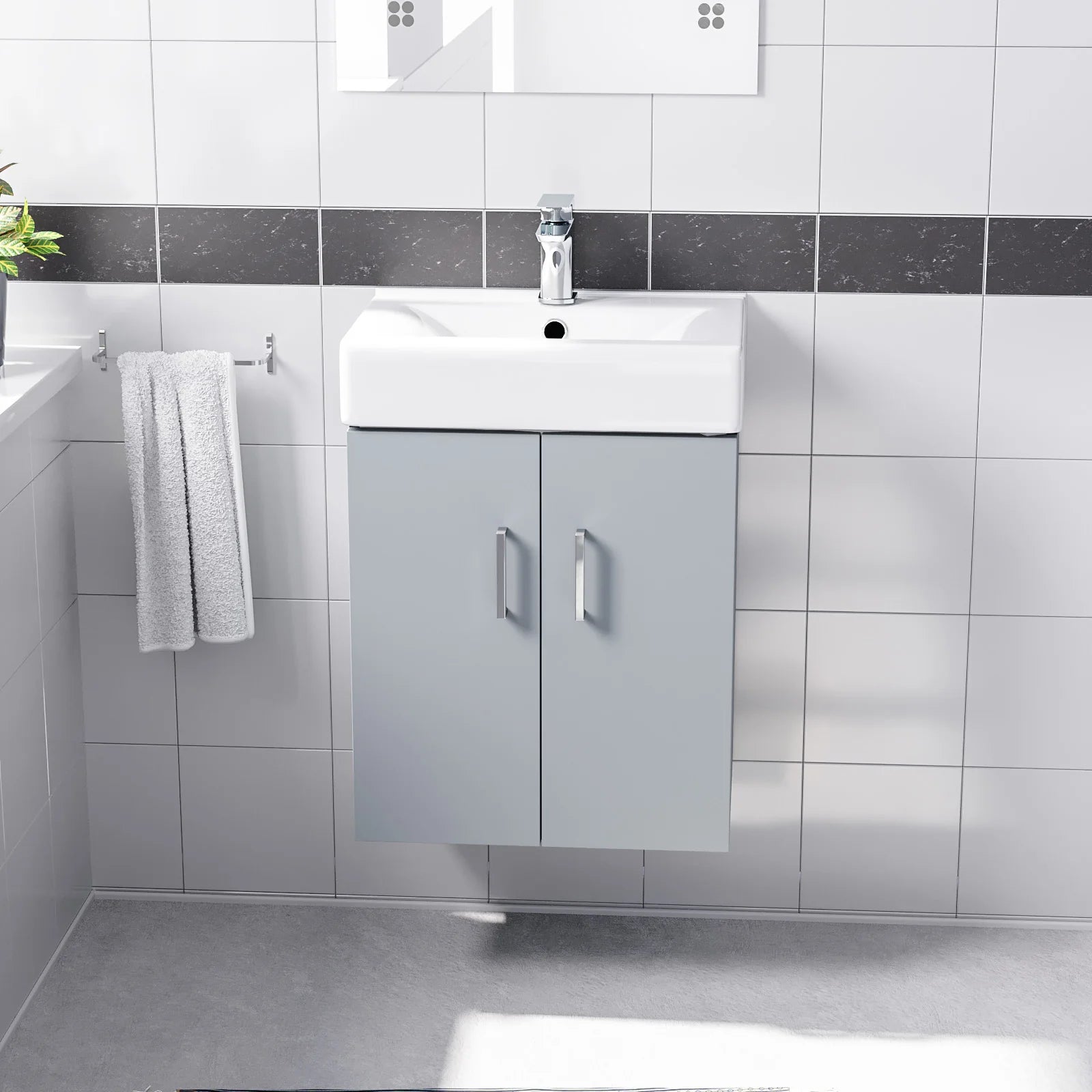 Nanuya Matte Grey 450mm Compact Wall Hung Basin Vanity Unit