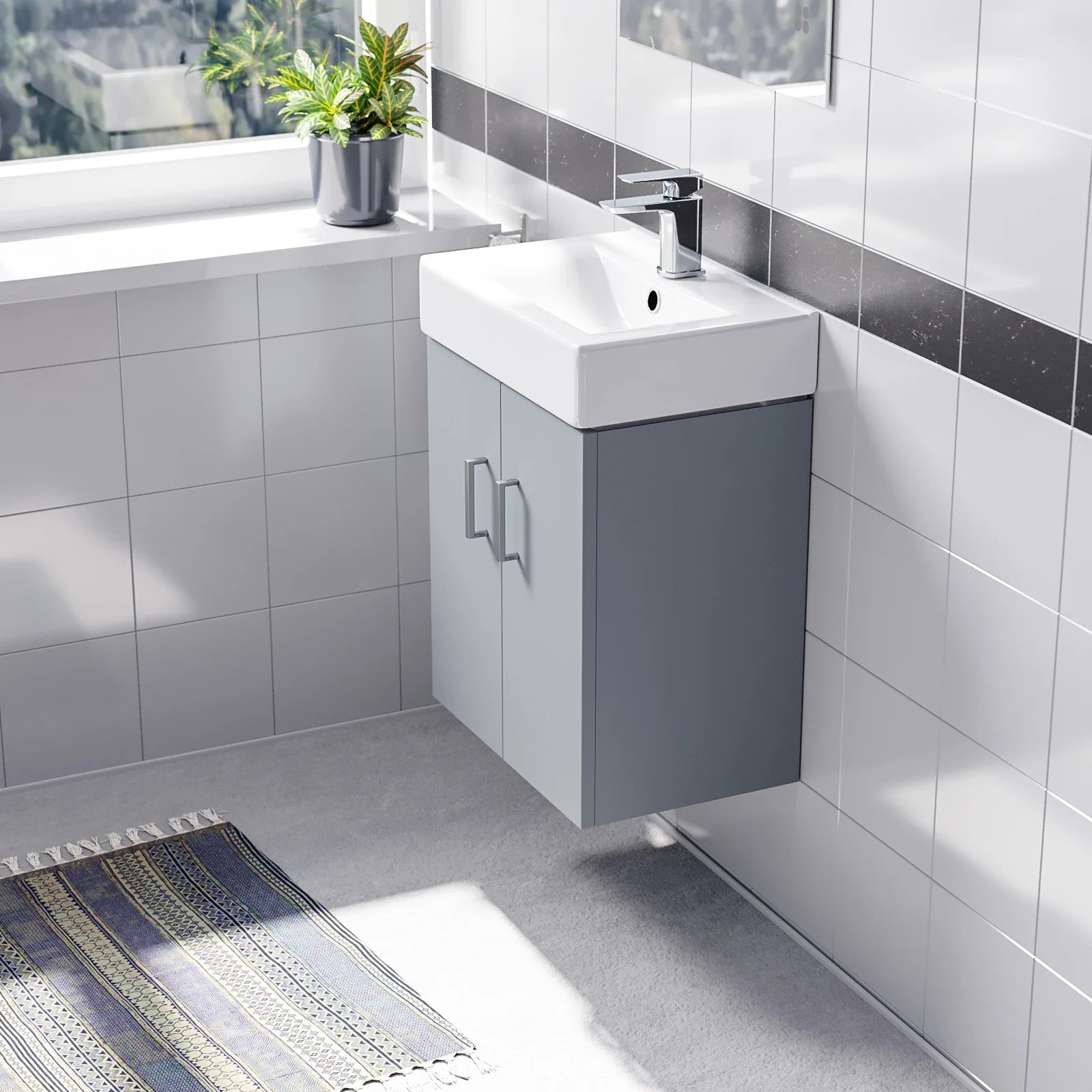 Nanuya Matte Grey 450mm Compact Wall Hung Basin Vanity Unit