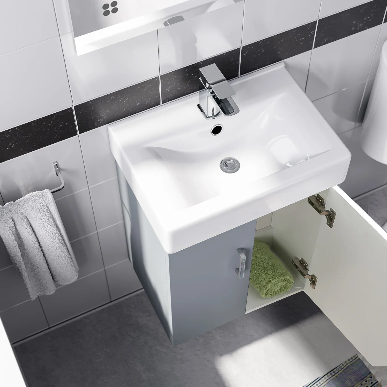 Nanuya Matte Grey 450mm Compact Wall Hung Basin Vanity Unit