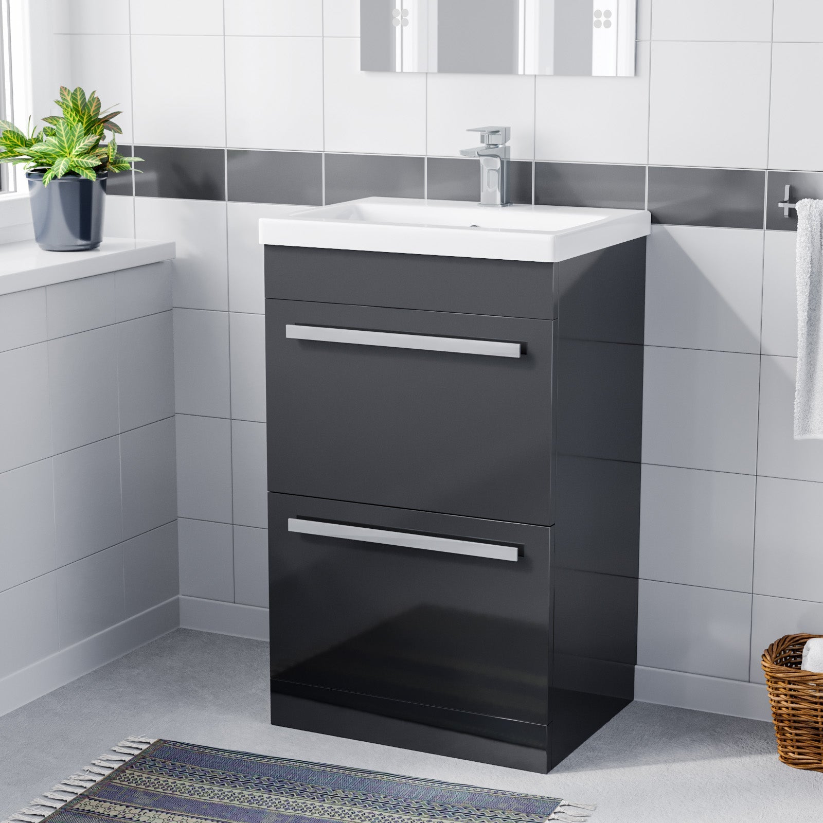 Nanuya 500mm Floorstanding 2 Drawer Vanity Basin Unit Anthracite