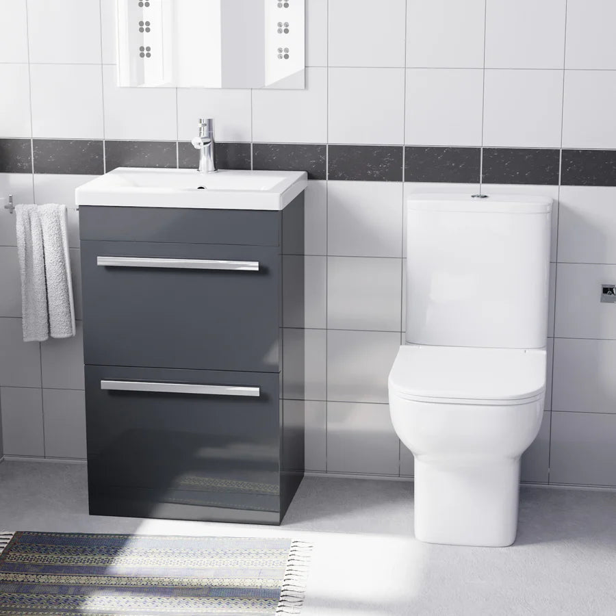 Nanuya 500mm Dark Grey 2 Drawers Vanity Square Close Coupled Toilet