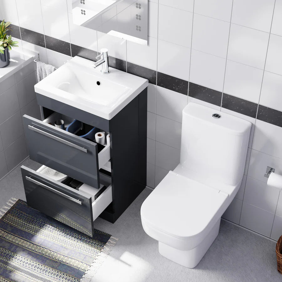 Nanuya 500mm Dark Grey 2 Drawers Vanity Square Close Coupled Toilet