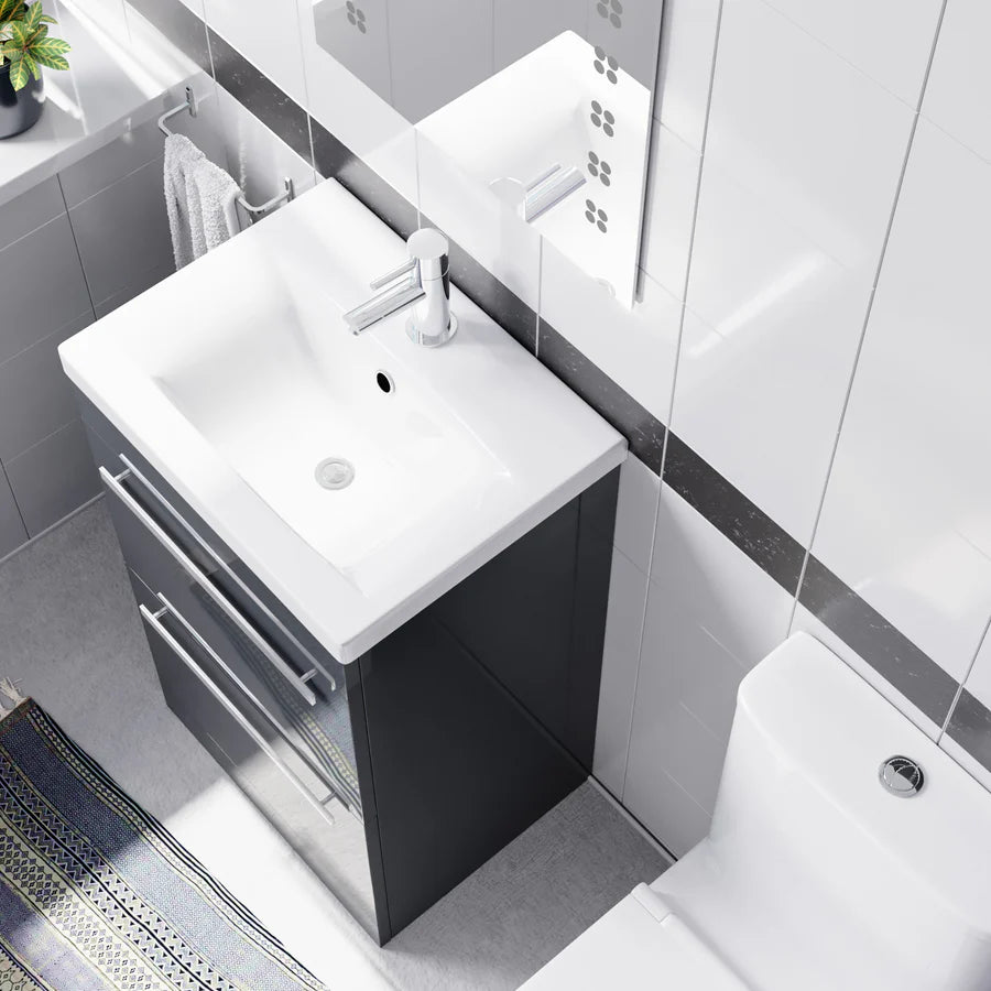 Nanuya 500mm Dark Grey 2 Drawers Vanity Square Close Coupled Toilet