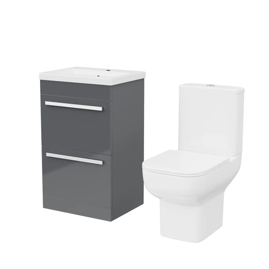 Nanuya 500mm Dark Grey 2 Drawers Vanity Square Close Coupled Toilet