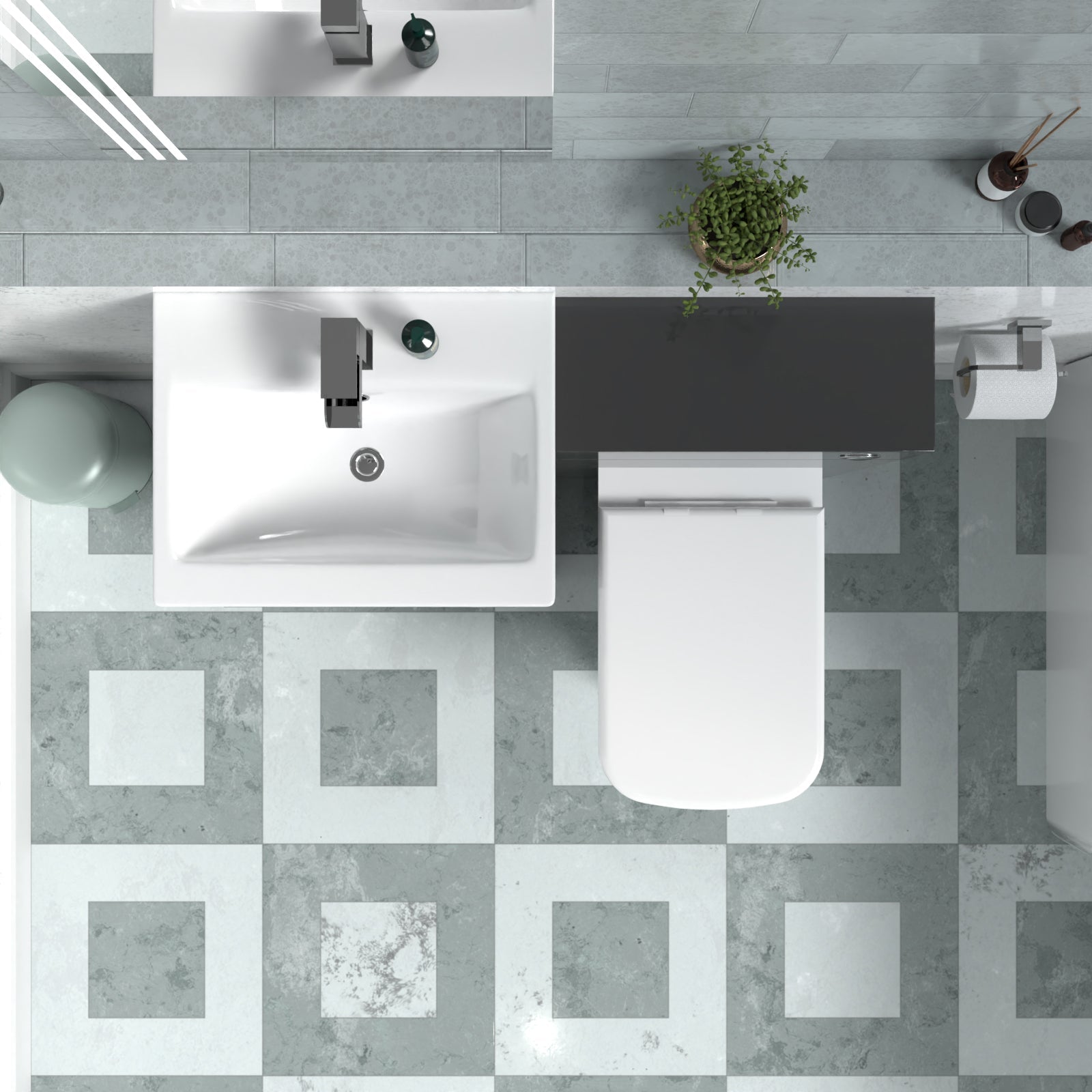 Nanuya 1000mm Anthracite Basin Vanity Cabinet, WC Unit & Rimless Back To Wall Toilet