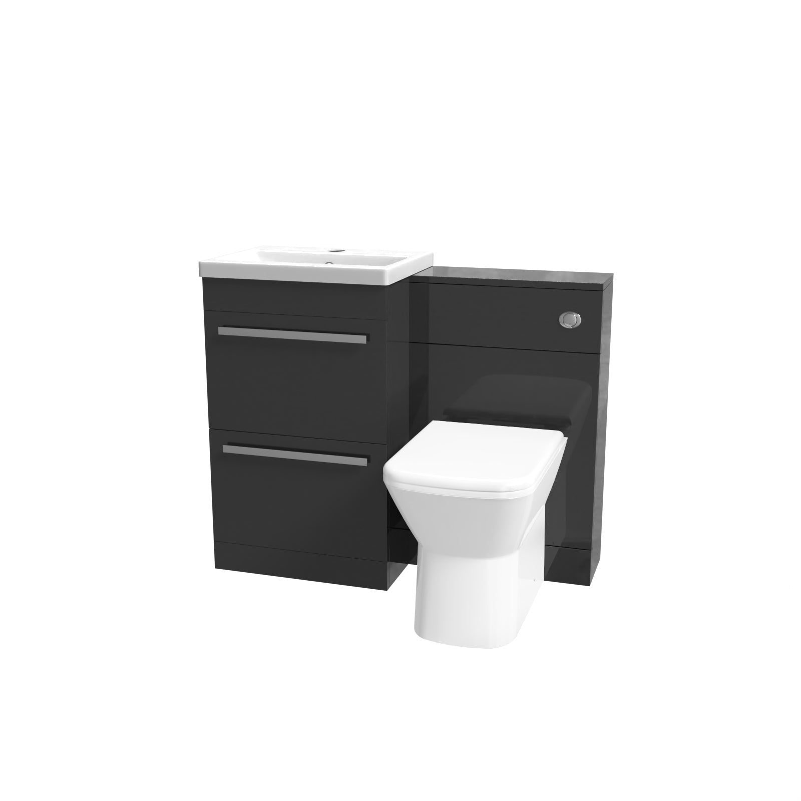 Nanuya 1000mm Anthracite Basin Vanity Cabinet, WC Unit & Rimless Back To Wall Toilet