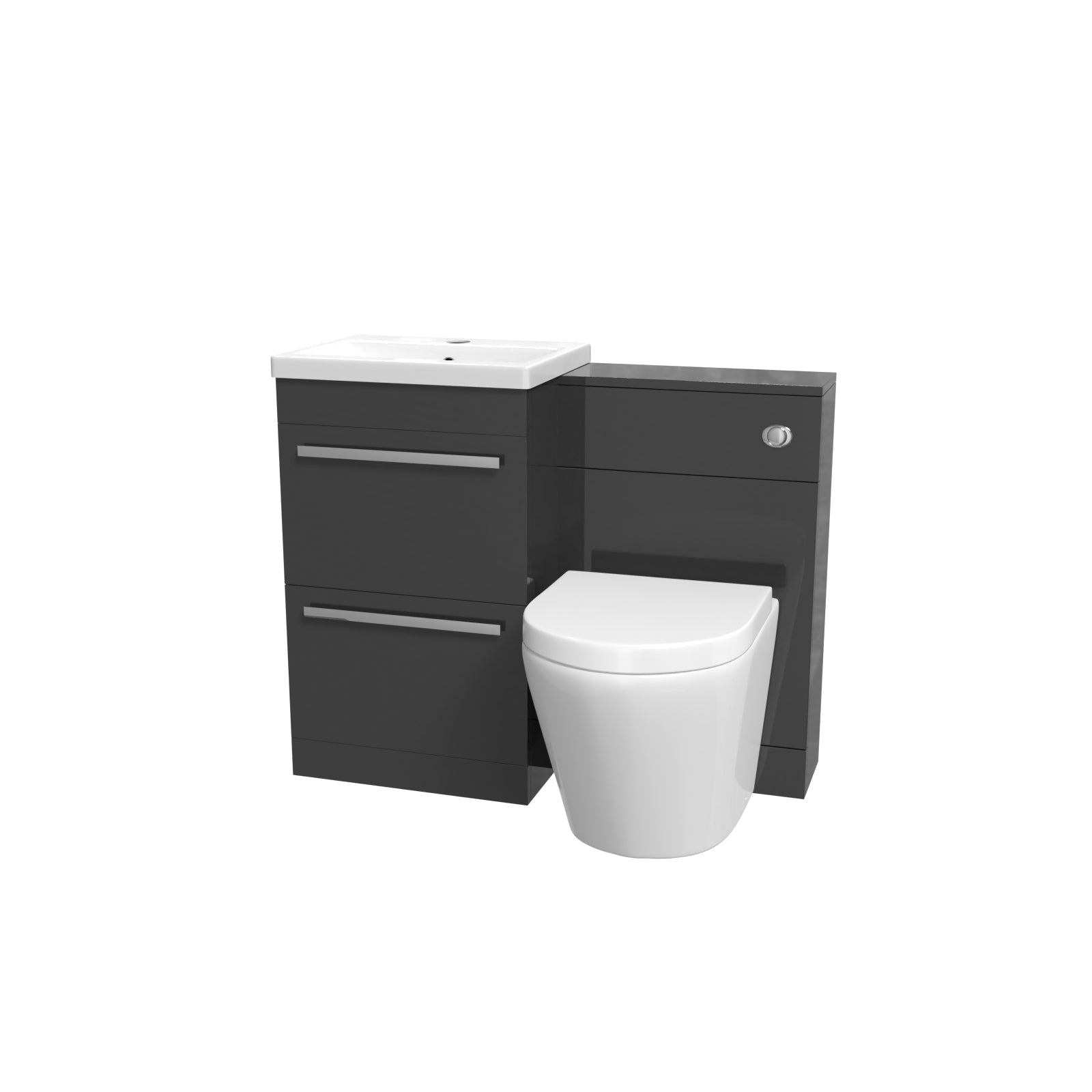 Nanuya 1010mm Anthracite Drawers Basin Cabinet, WC Unit & Rimless Back To Wall Toilet