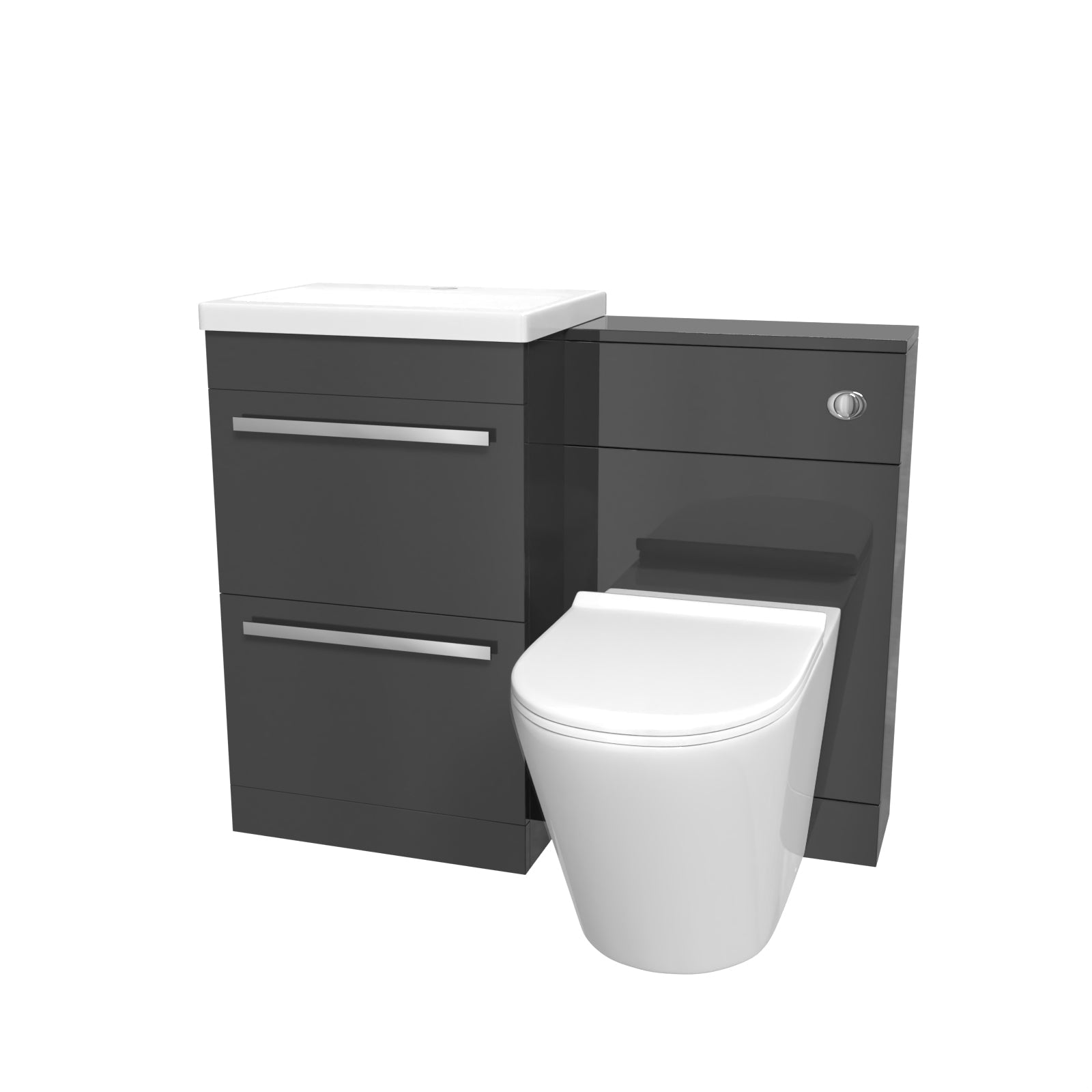 Nanuya 1010mm Anthracite 2-Drawer Freestanding Basin Vanity Unit, WC Unit & Rimless Toilet Set