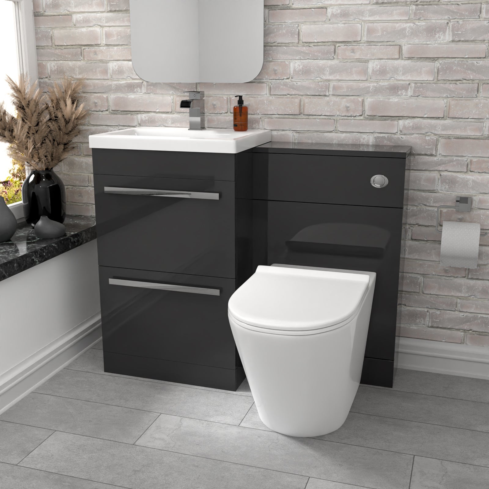 Nanuya 1010mm Anthracite 2-Drawer Freestanding Basin Vanity Unit, WC Unit & Rimless Toilet Set