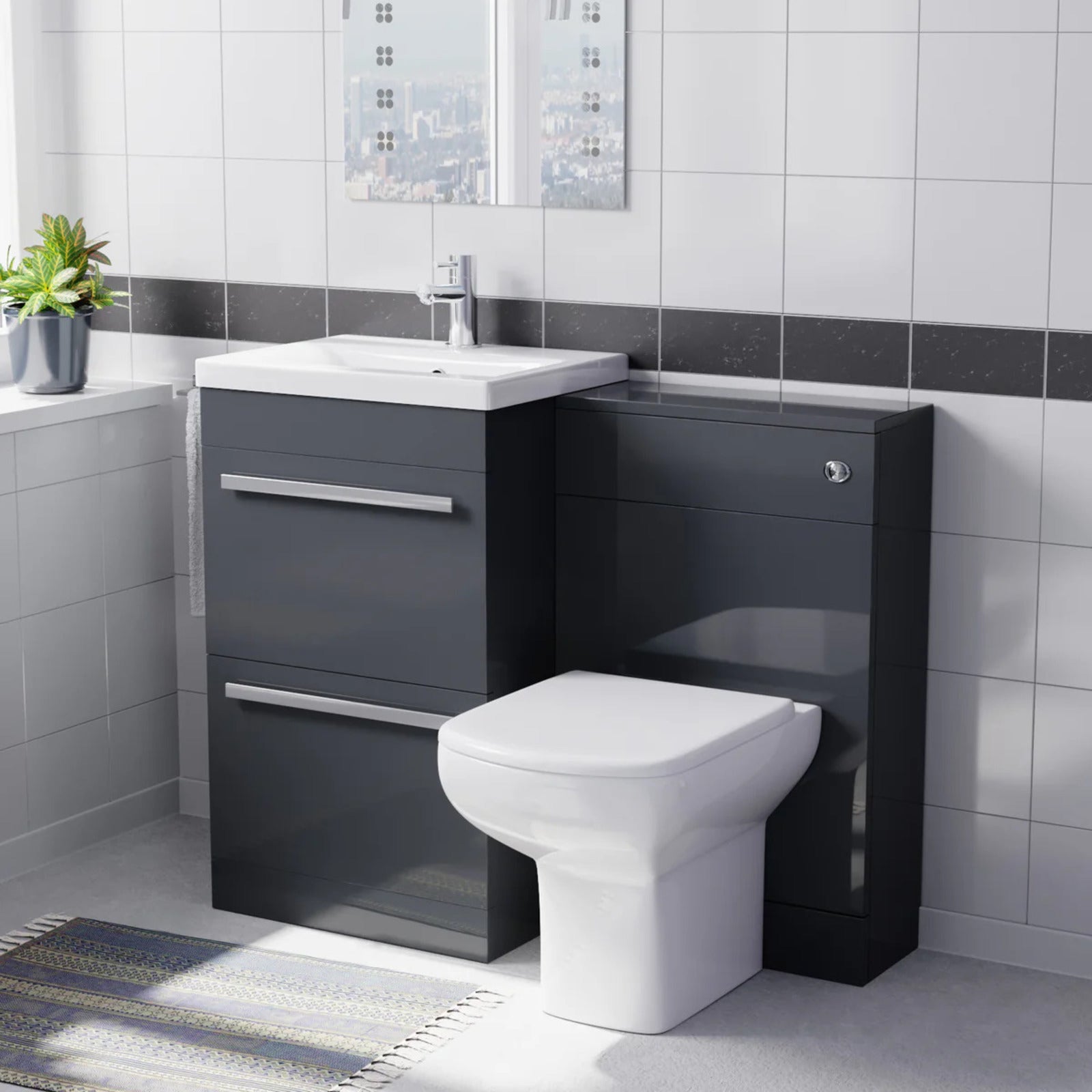 Nanuya 1000mm Anthracite Basin Vanity With WC Unit & Rimless Soft Close Toilet