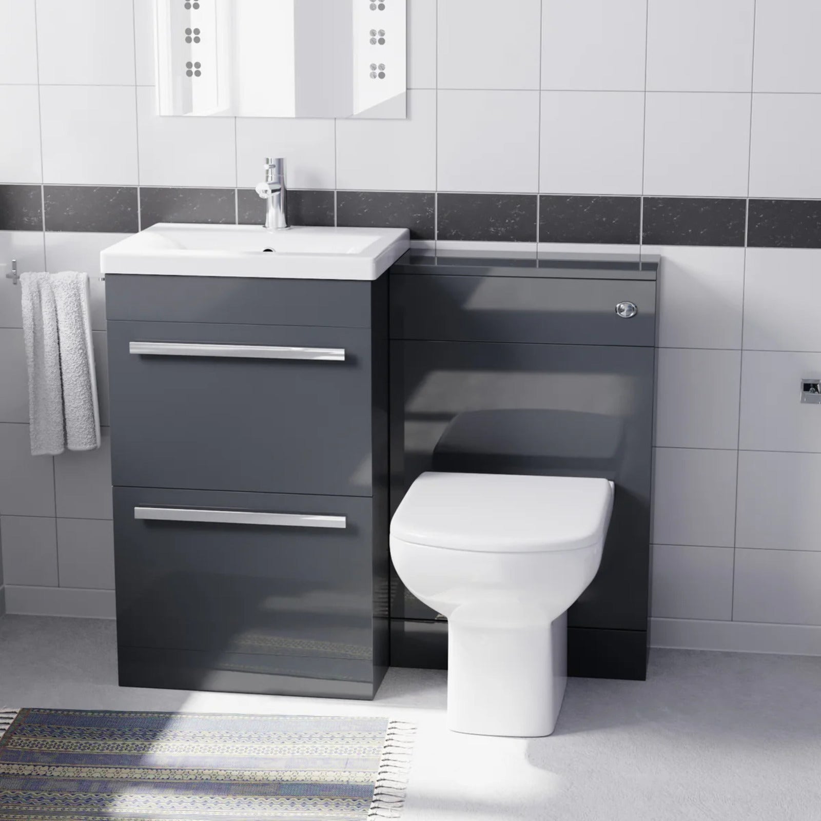 Nanuya 1000mm Anthracite Basin Vanity With WC Unit & Rimless Soft Close Toilet