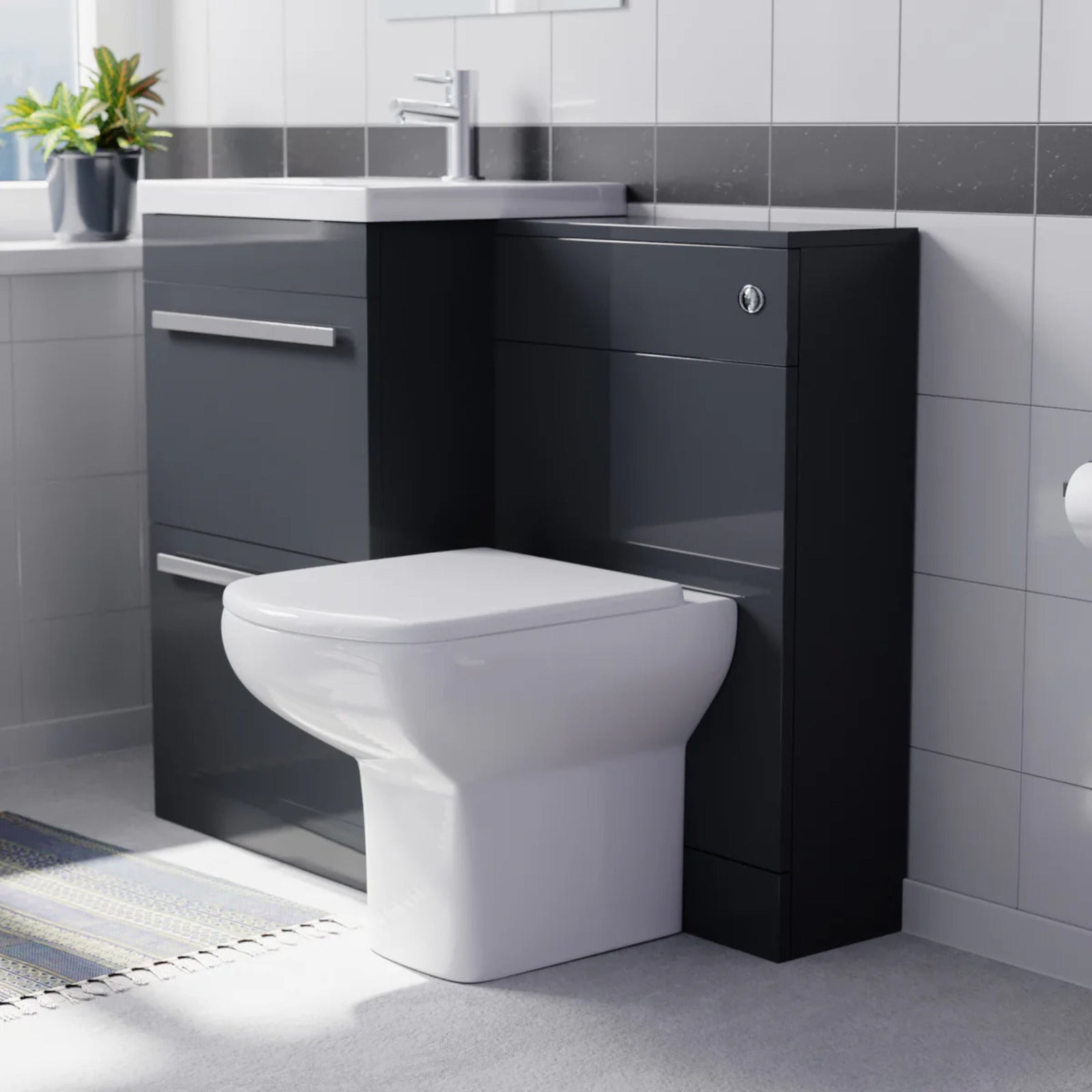 Nanuya 1000mm Anthracite Basin Vanity With WC Unit & Rimless Soft Close Toilet