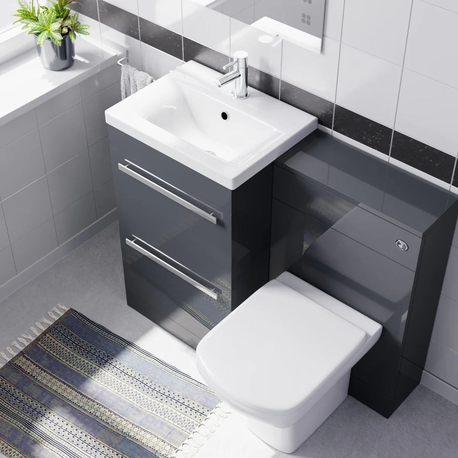 Nanuya 1000mm Anthracite Basin Vanity With WC Unit & Rimless Soft Close Toilet