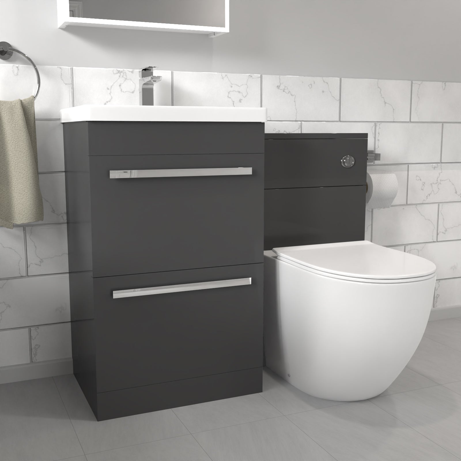 Nanuya 1000mm Anthracite Basin Vanity Cabinet With WC Unit & Back To Wall Toilet