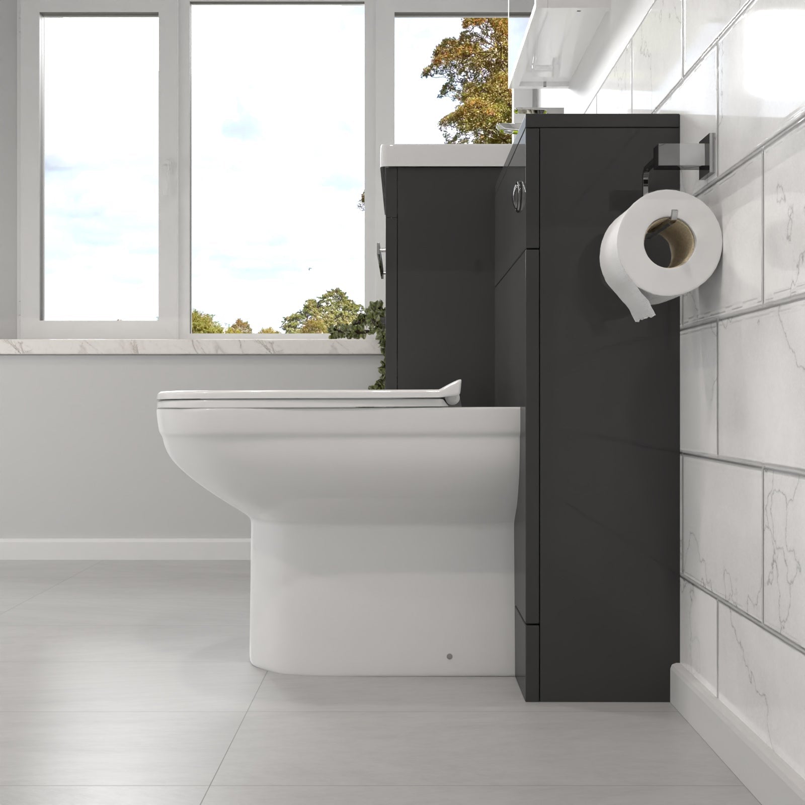 Nanuya 1000mm Anthracite Basin Vanity Cabinet With WC Unit & Soft Close Toilet