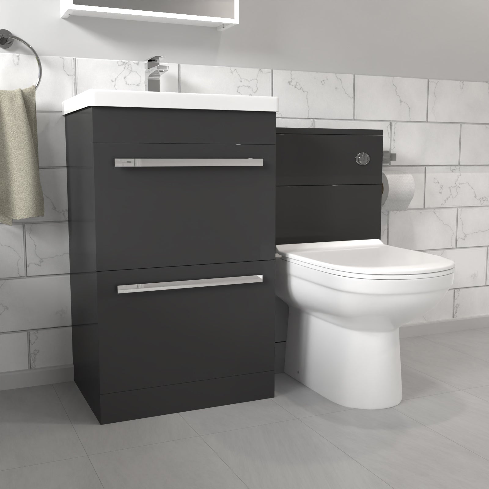 Nanuya 1000mm Anthracite Basin Vanity Cabinet With WC Unit & Soft Close Toilet