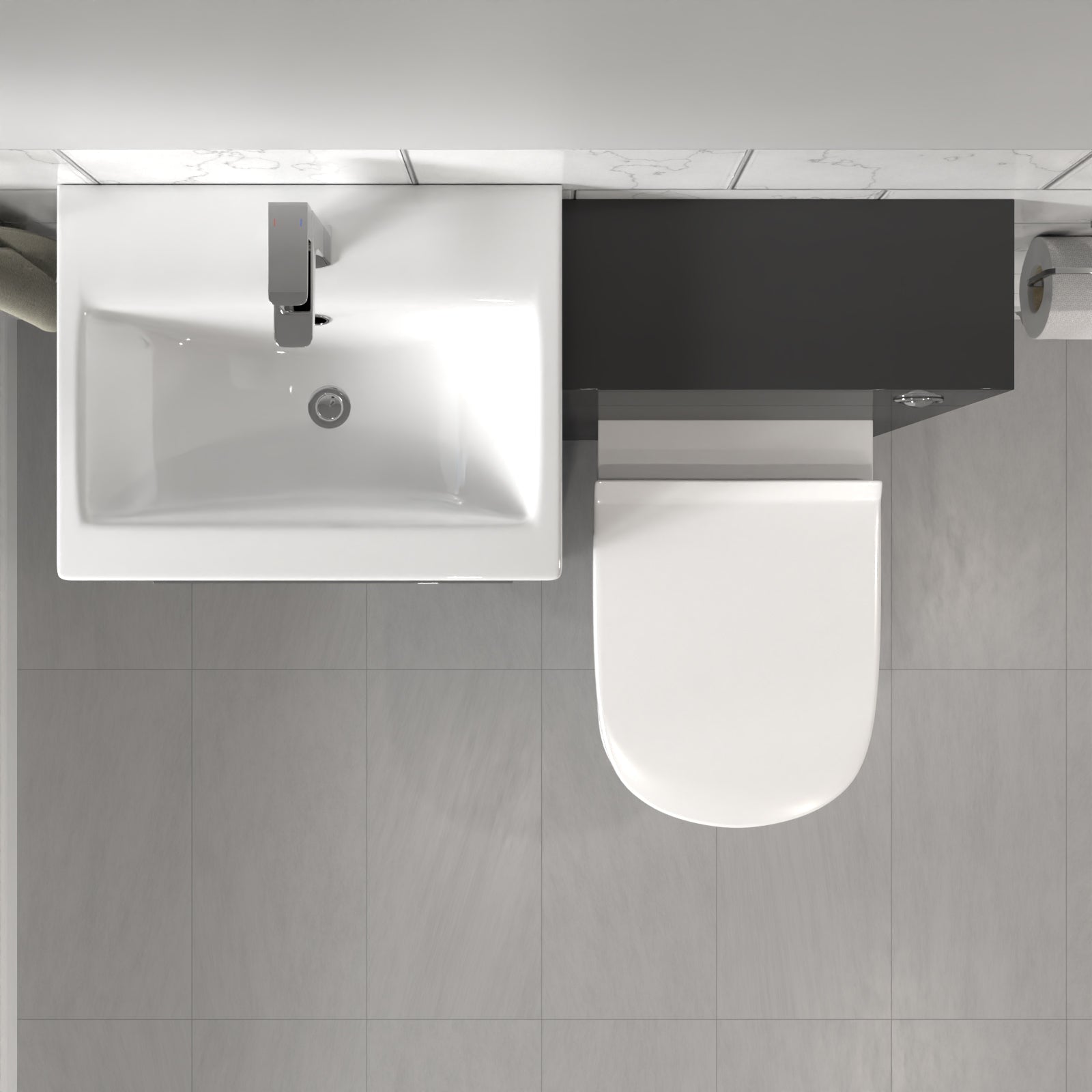 Nanuya 1000mm Anthracite Basin Vanity Cabinet With WC Unit & Soft Close Toilet