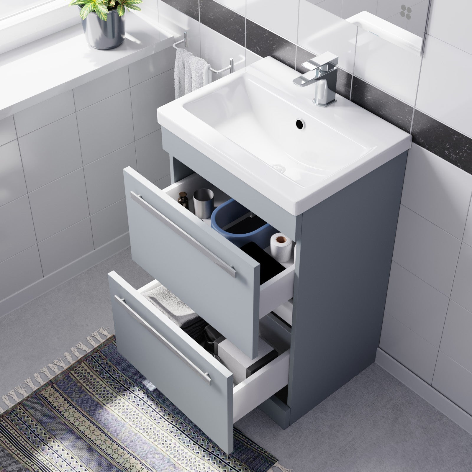 Nanuya 500mm Freestanding Matte Grey 2 Drawers Basin Vanity Cabinet