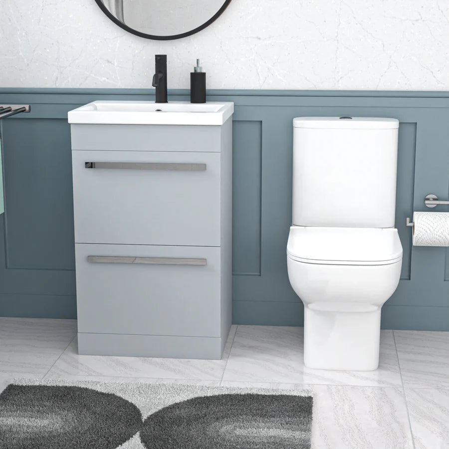 Nanuya 500mm Matte Grey 2 Drawers Vanity Square Close Coupled Toilet