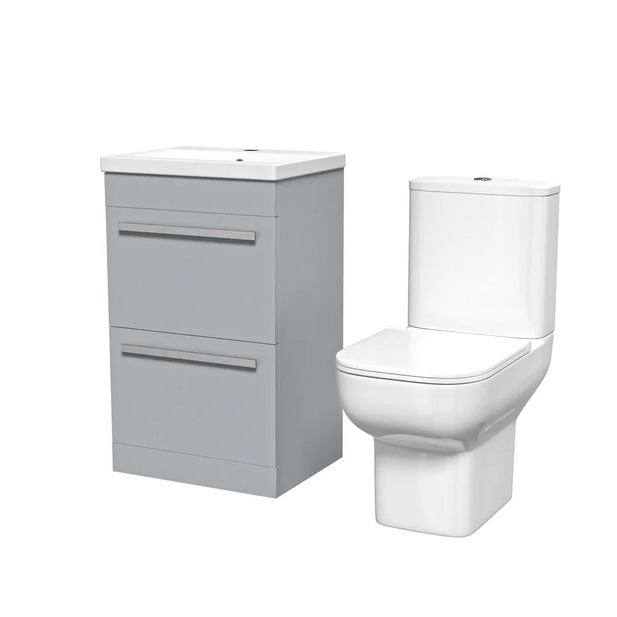 Nanuya 500mm Matte Grey 2 Drawers Vanity Square Close Coupled Toilet