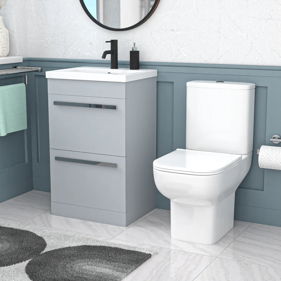 Nanuya 500mm Matte Grey 2 Drawers Vanity Square Close Coupled Toilet