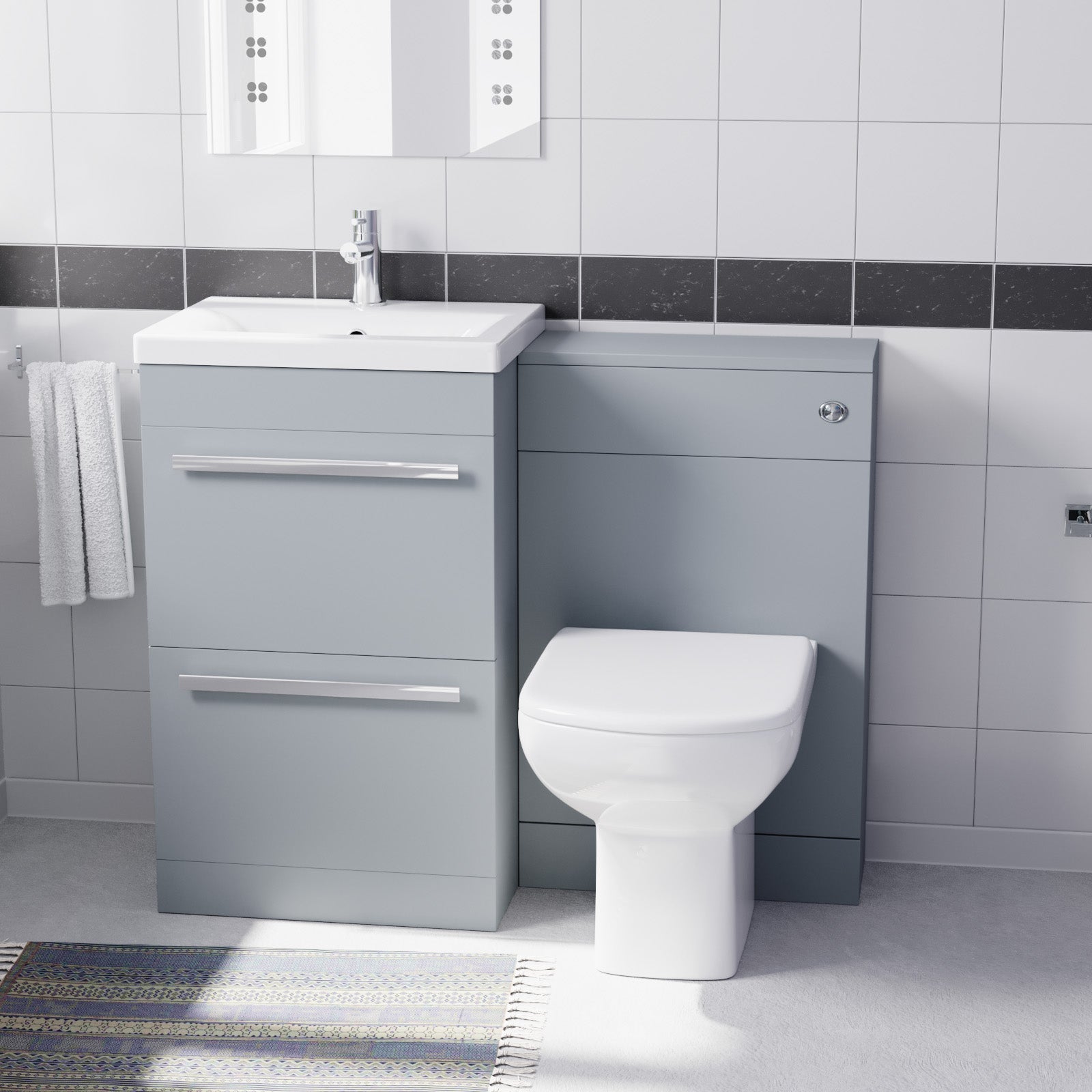 Nanuya 500mm Matte Grey Basin Vanity With WC Unit & Rimless Soft Close Toilet