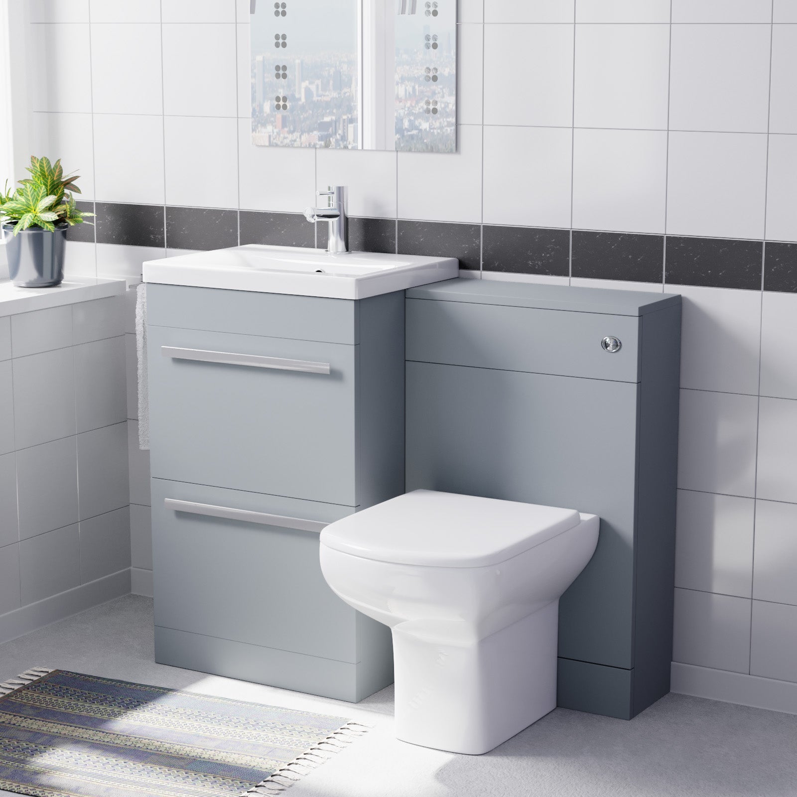Nanuya 500mm Matte Grey Basin Vanity With WC Unit & Rimless Soft Close Toilet