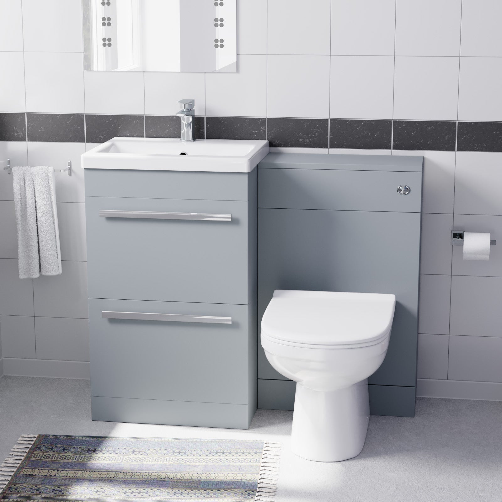 Nanuya Matte Grey 1100mm Basin Vanity Cabinet With WC Unit & Soft Close Toilet