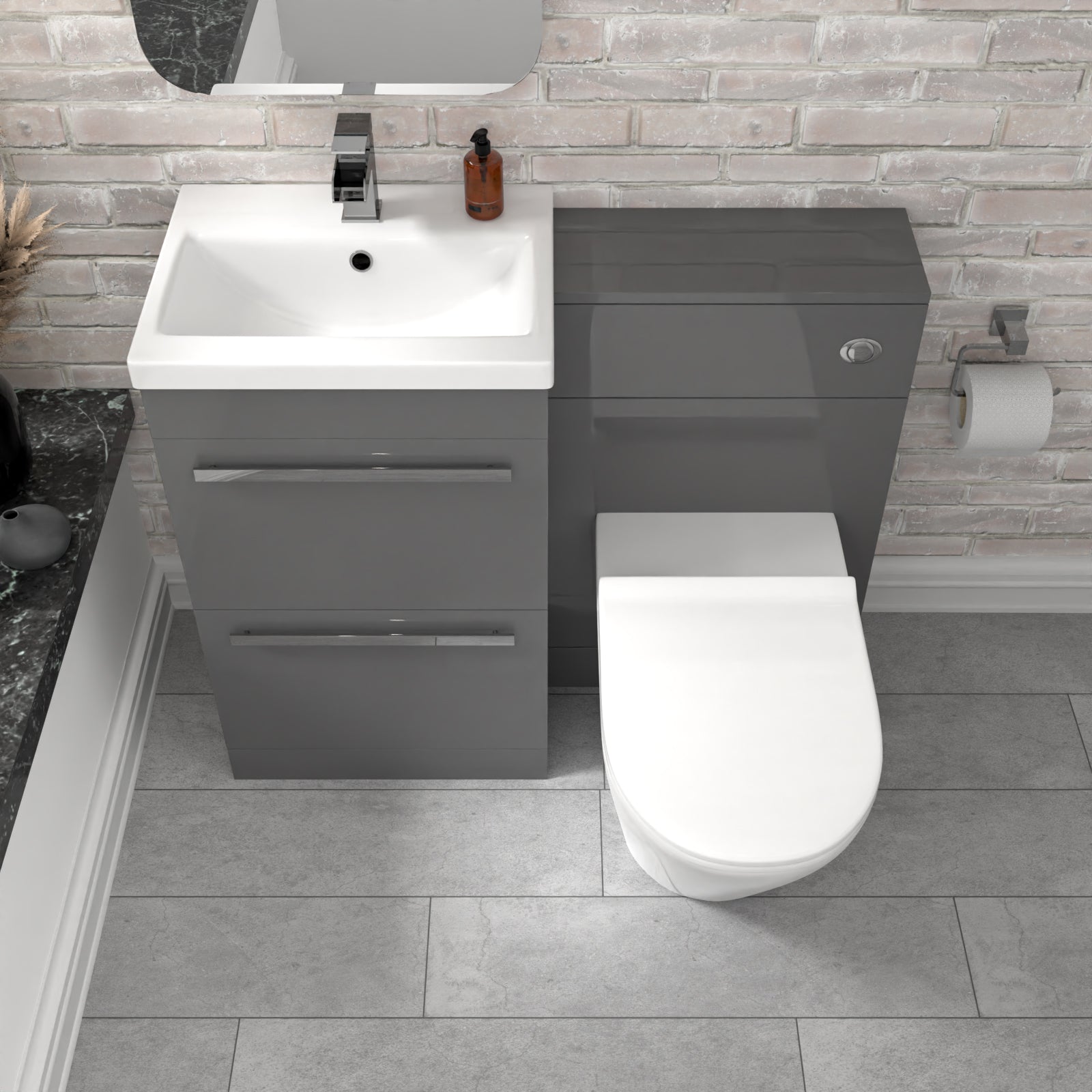 Nanuya 2 Drawers Grey Basin Vanity, WC Unit & Rimless Toilet