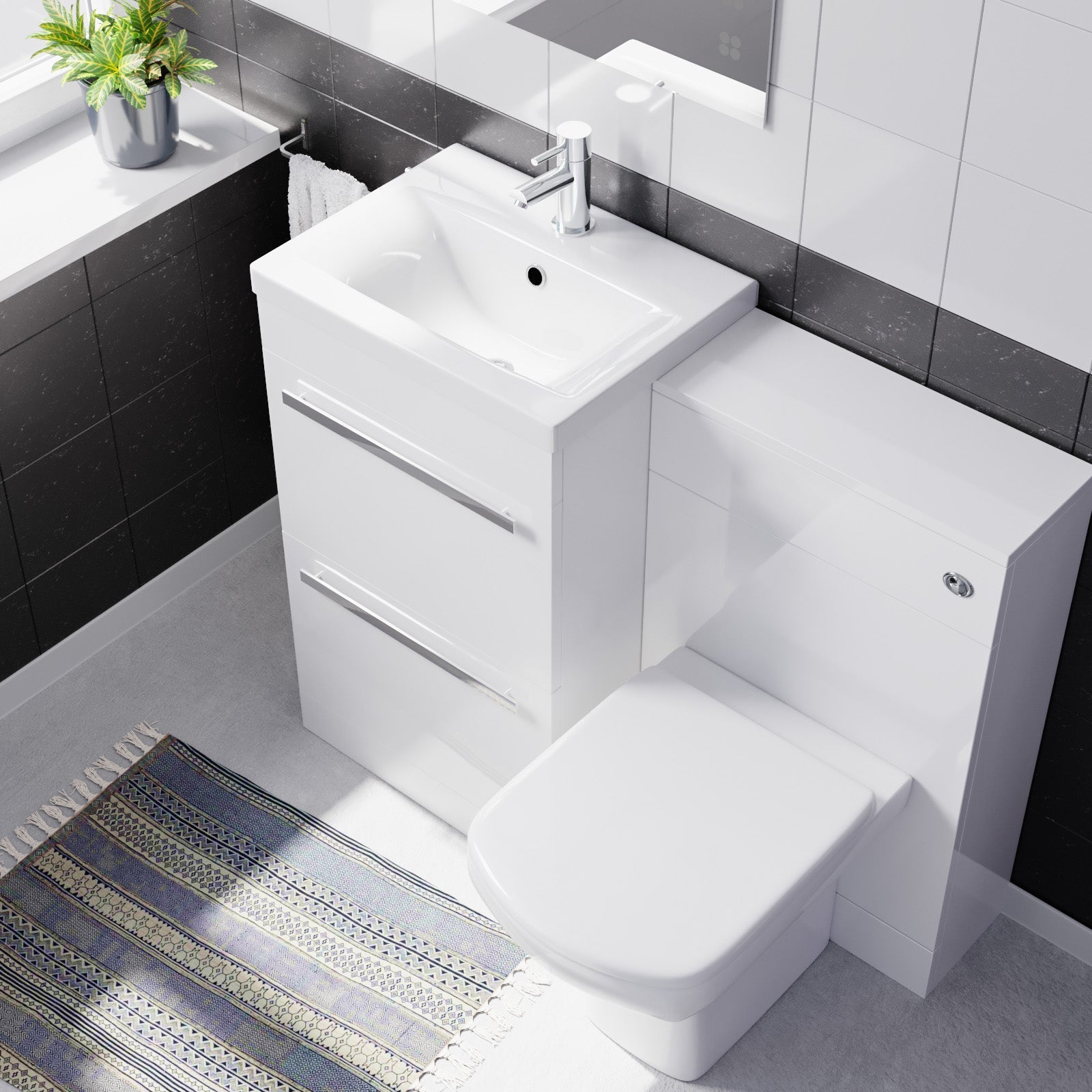 Nanuya 500mm White Basin Vanity With WC Unit & Rimless Soft Close Toilet