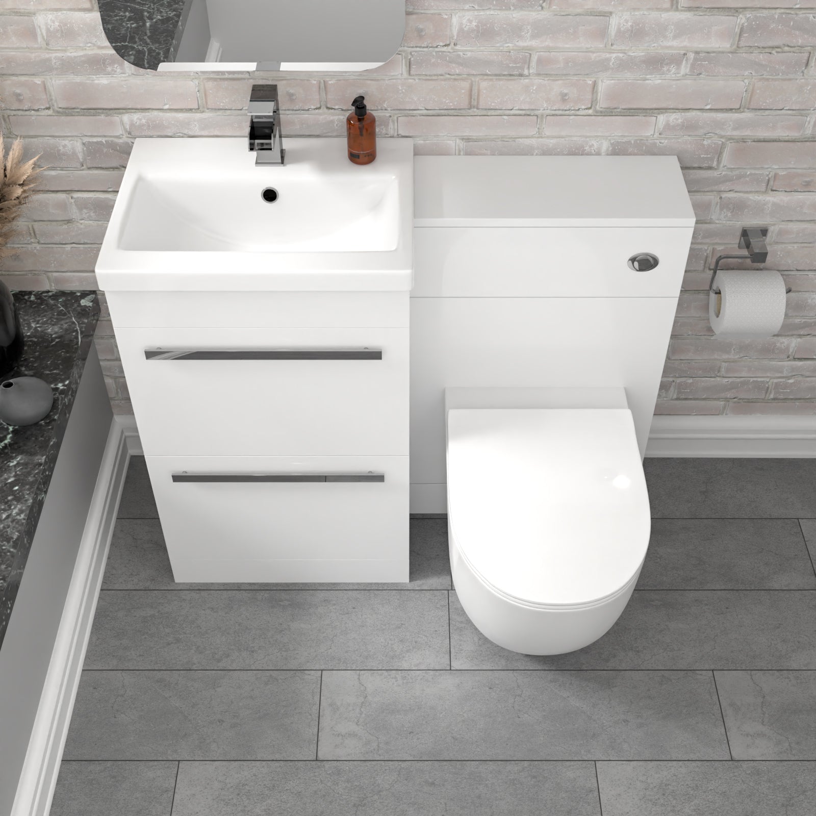 Nanuya 1000mm Freestanding White 2 Drawer Basin Vanity & Back To Wall Toilet