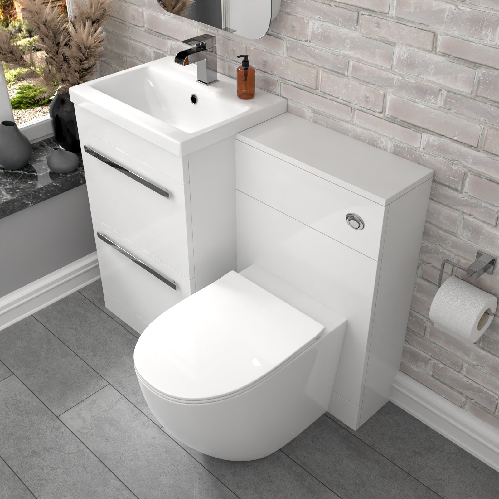 Nanuya 1000mm Freestanding White 2 Drawer Basin Vanity & Back To Wall Toilet