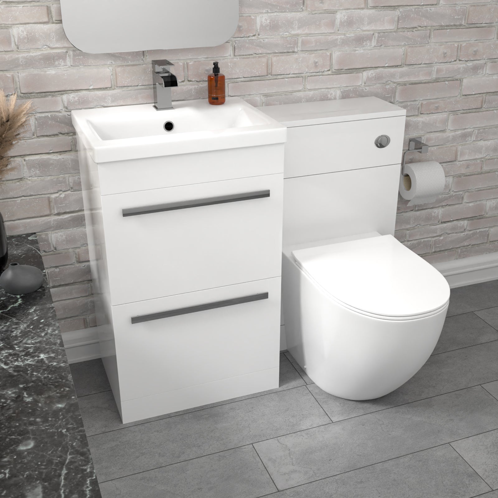 Nanuya 1000mm Freestanding White 2 Drawer Basin Vanity & Back To Wall Toilet