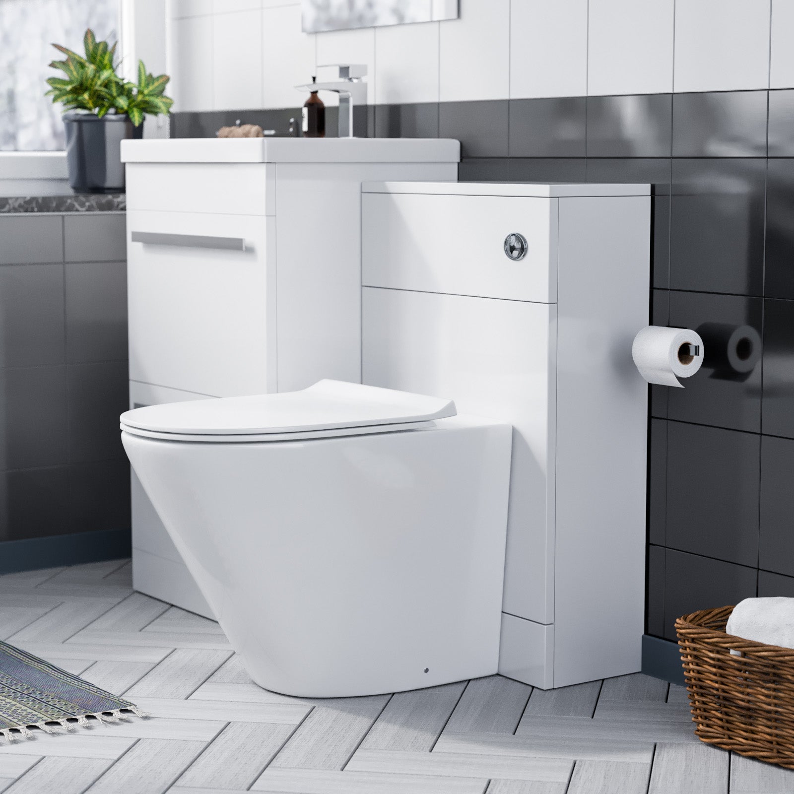 Nanuya 500mm Basin Vanity Cabinet & WC With Elen Rimless Round Toilet