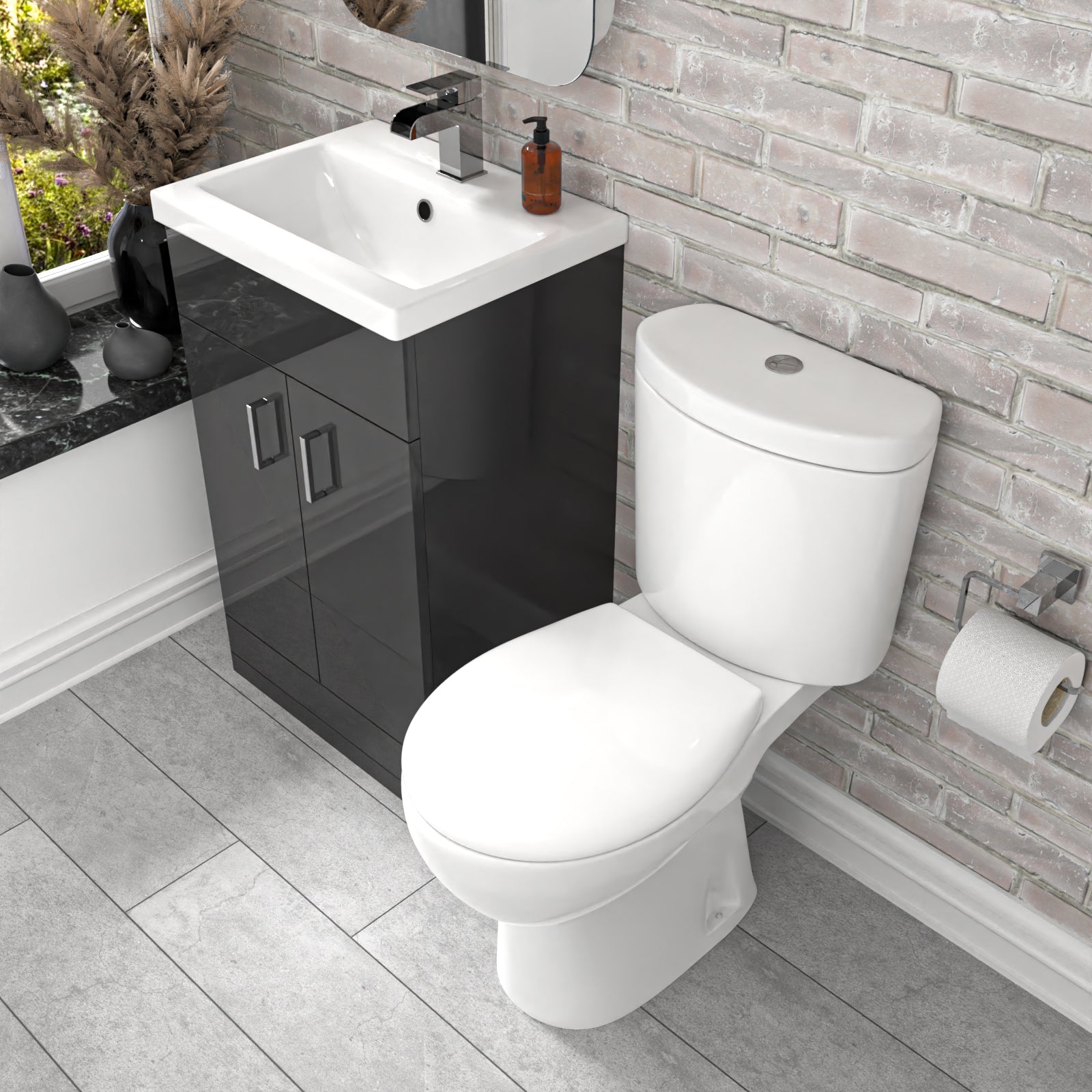 Nanuya Dark Grey 500 mm Flat Pack Basin Vanity Unit & Toilet