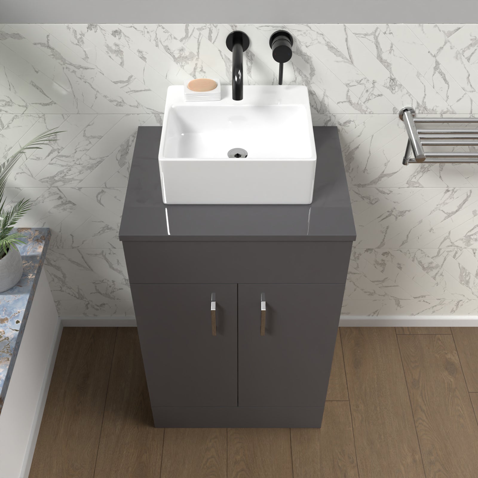 Nanuya 500mm Anthracite Vanity Unit With Countertop & Rectangle Basin
