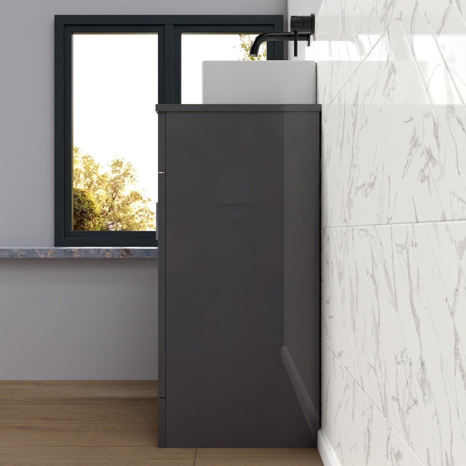 Nanuya 500mm Anthracite Vanity Unit With Countertop & Rectangle Basin