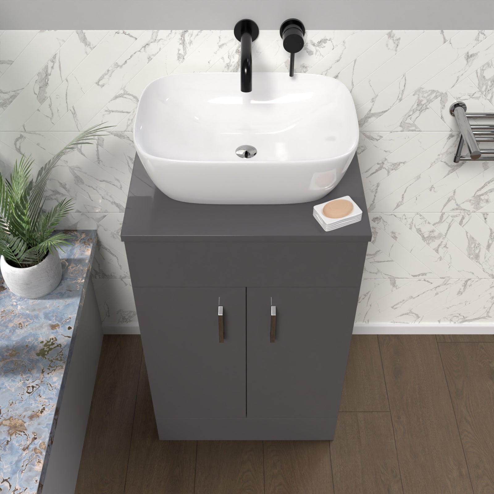 Nanuya 500mm Anthracite Vanity Unit With Countertop & Rounded Rectangle Basin