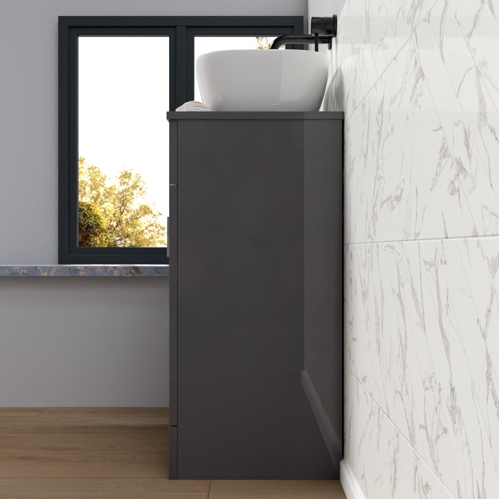 Nanuya 500mm Anthracite Vanity Unit With Countertop & Rounded Rectangle Basin