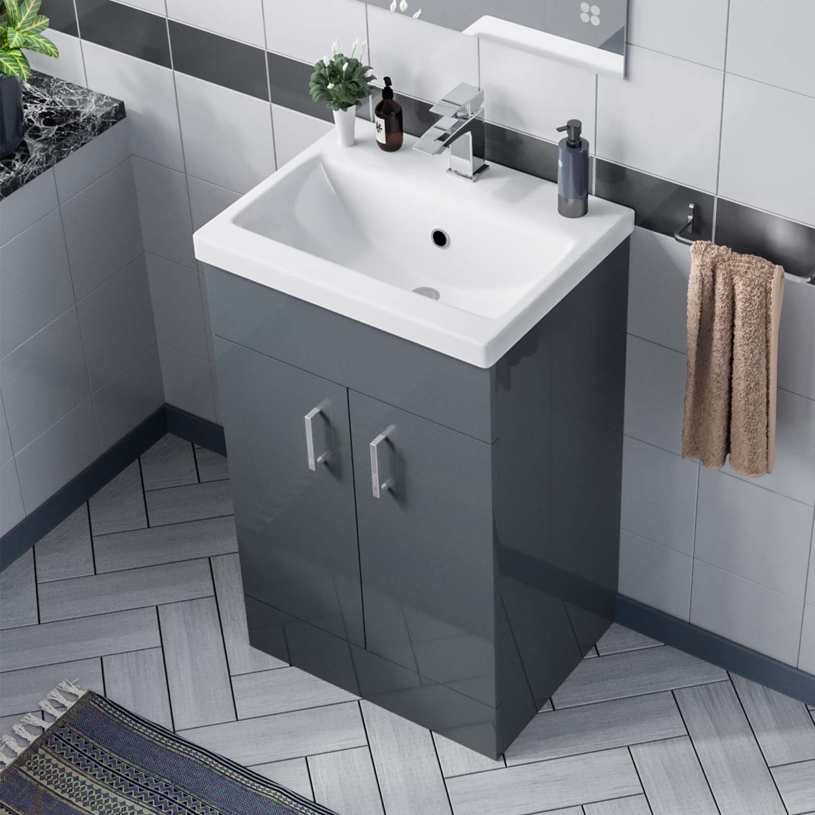 Nanuya Dark Grey 500mm Vanity Cabinet Basin Sink Unit Floor Standing