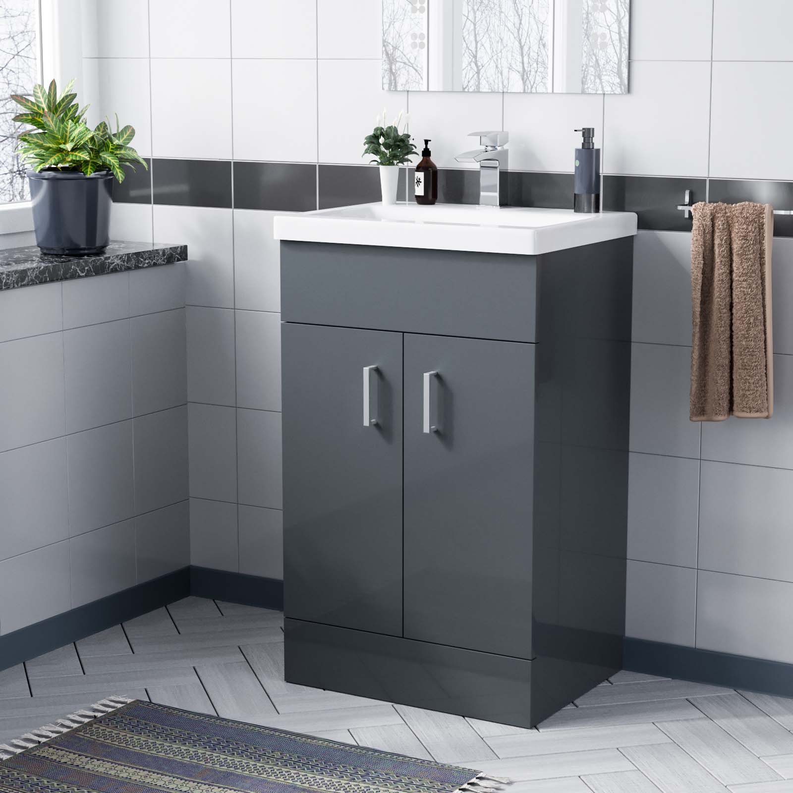 Nanuya Dark Grey 500mm Vanity Cabinet Basin Sink Unit Floor Standing