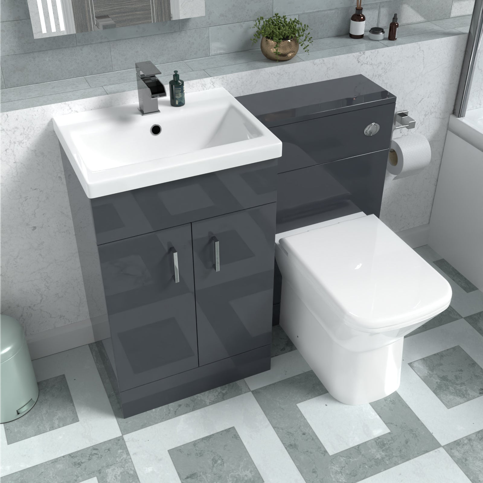 Nanuya 1010mm Dark Grey Vanity Basin Cabinet, WC Unit & Rimless Back To Wall Toilet